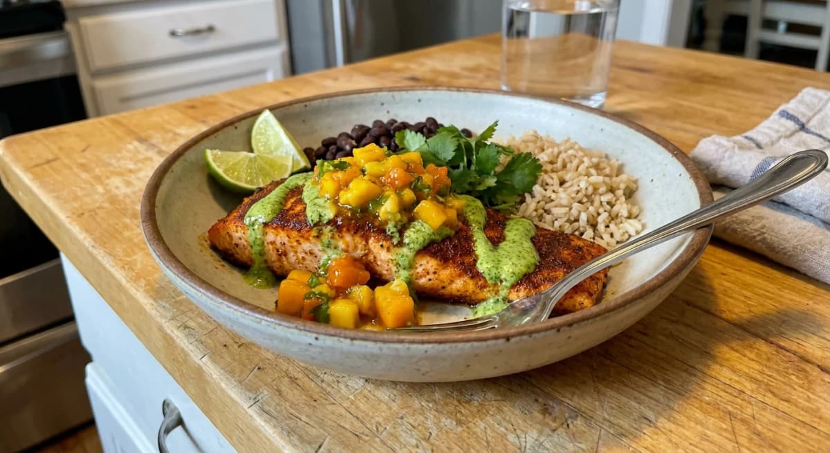 Chipotle Salmon with Orange Salsa and Aji Verde